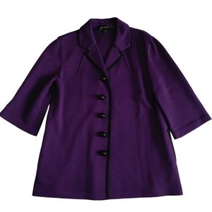 St. John Size 6 Purple Button Front Quarter Sleeve Wool Blend Sweater w/ Pockets